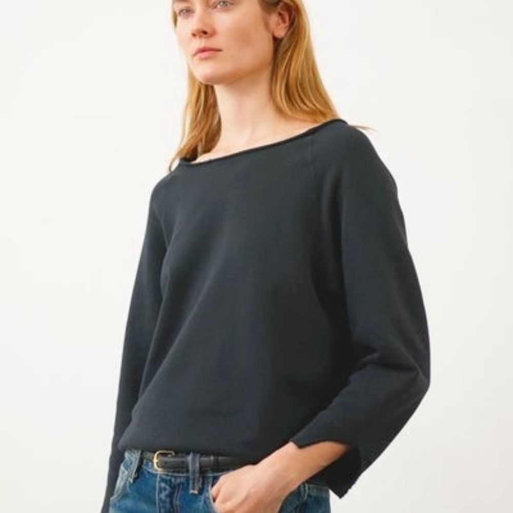 Nili Lotan Luka Scoop Neck Sweatshirt in Washed Black- XS